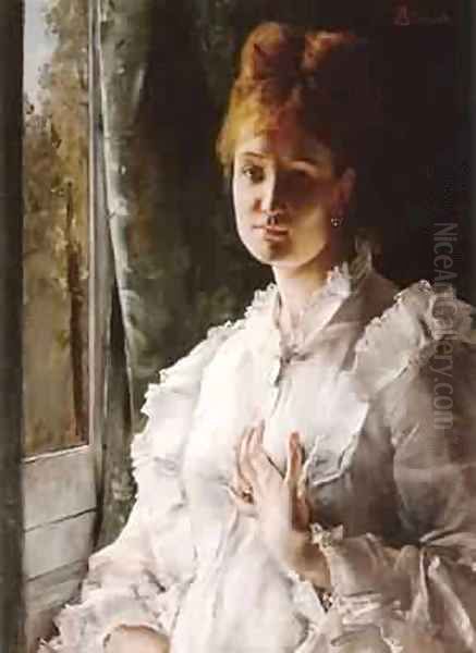 Portrait of a Woman in White Oil Painting by Aime Stevens