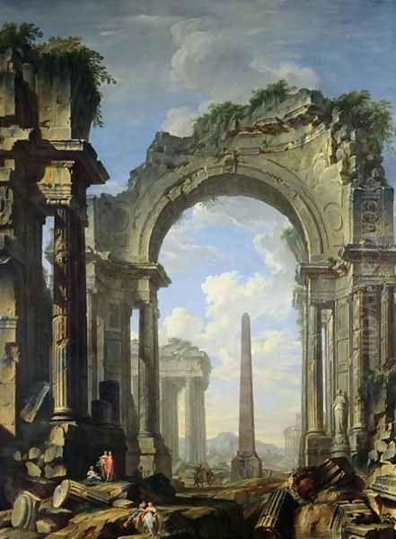 Landscape with Ruins Oil Painting by Giovanni Niccolo Servandoni