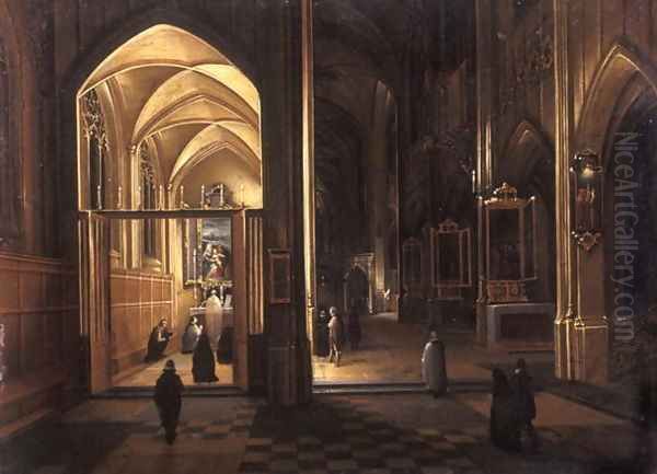 The Interior of a Gothic Church Oil Painting by Hendrick van, the Younger Steenwyck