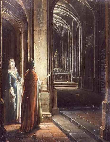 Figures in a Church Oil Painting by Hendrick van, the Younger Steenwyck