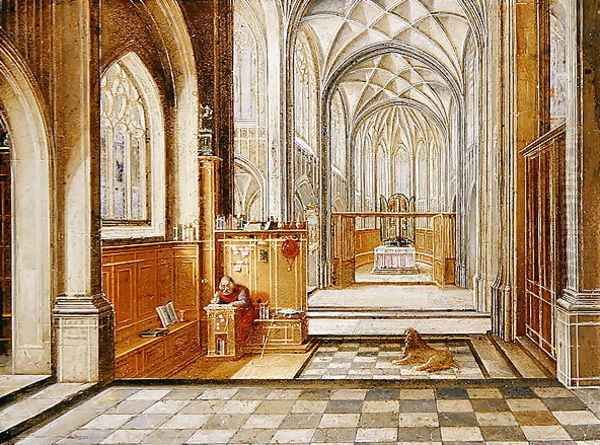 St Jerome in a Gothic Church Oil Painting by Hendrick van, the Younger Steenwyck