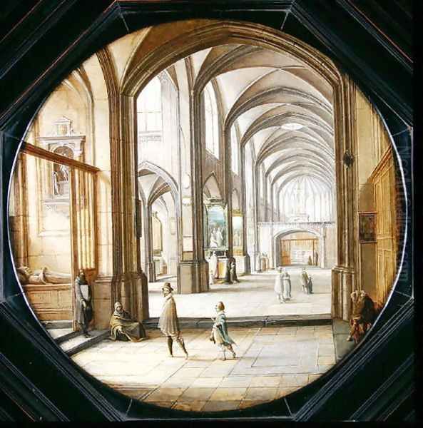 The interior of a cathedral with gentlemen and beggars, 1621 Oil Painting by Hendrick van, the Younger Steenwyck