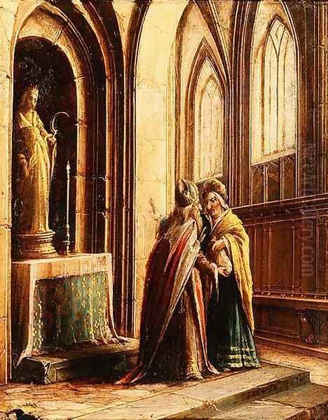 Two Figures in a Church Oil Painting by Hendrick van, the Younger Steenwyck