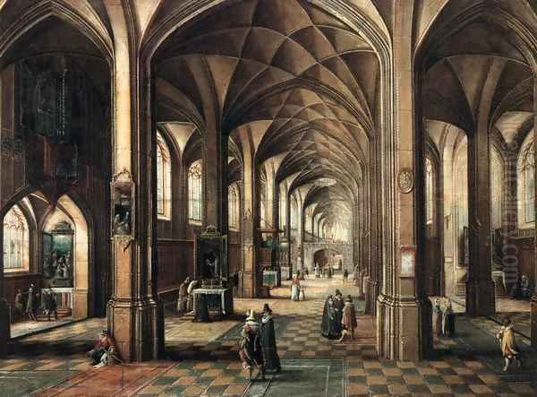 Interior of a Church with a Family in the Foreground Oil Painting by Hendrick van, the Younger Steenwyck