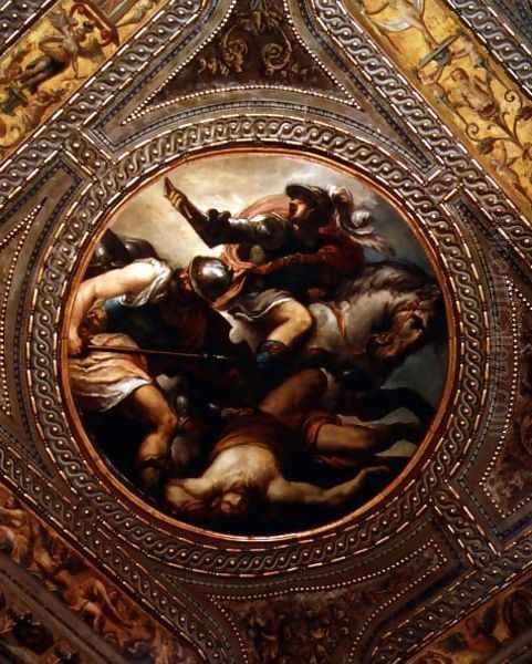 The Force of Arms, from the ceiling of the library, 1556 Oil Painting by Andrea Schiavone