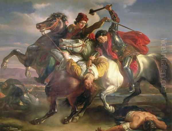 Farinata degli Uberti, a 13th century Florentine Ghibelline leader, at the Battle of Serchio Oil Painting by Giuseppe Sabatelli