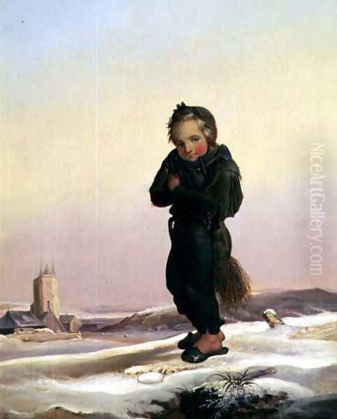 Child Chimney Sweep in Snow, 1876 Oil Painting by Paul Seignac