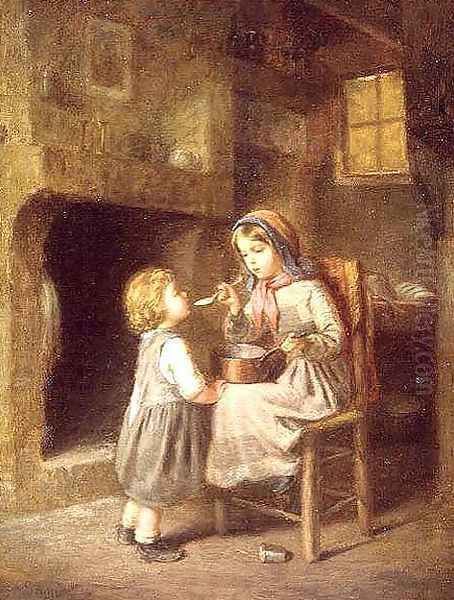 Young Girl Feeding a Toddler by Paul Seignac