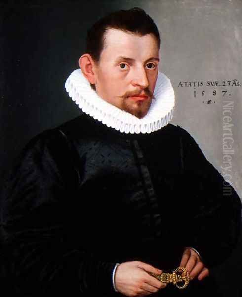 Portrait of a young gentleman wearing a ruff, 1587 Oil Painting by Lorenz Strauch