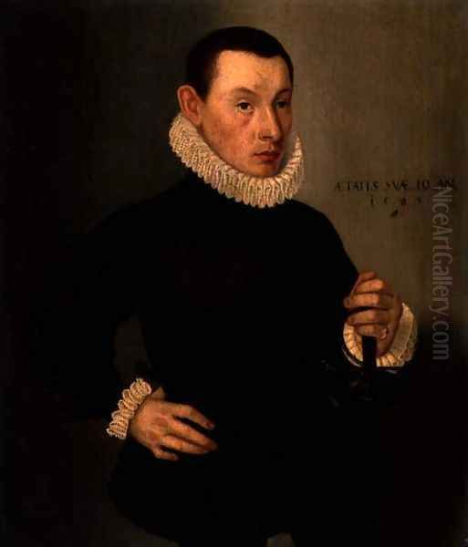 Portrait of a Young Gentleman Wearing a Black Embroidered Doublet, 1583 Oil Painting by Lorenz Strauch