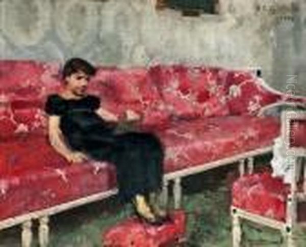 Girl On A Red Sofa Oil Painting by Helene Schjerfbeck