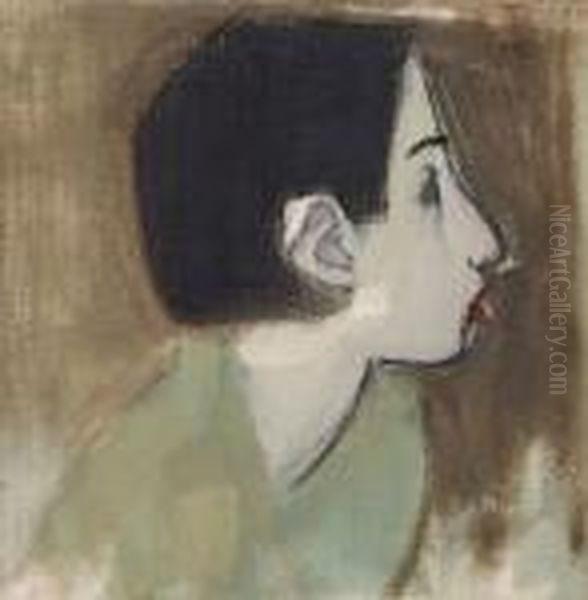 Girl Profile Ingreen Dress Oil Painting by Helene Schjerfbeck