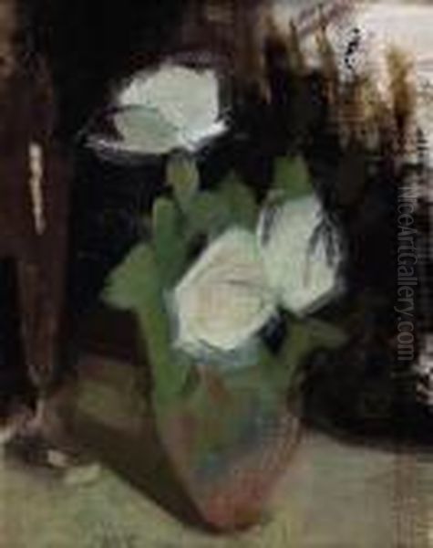 White Roses [vita Rosor] Oil Painting by Helene Schjerfbeck