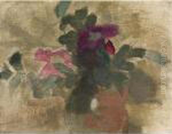 Rosor; Zigenarkvinna / Ruusuja; Mustalaisnainen (roses Oil Painting by Helene Schjerfbeck