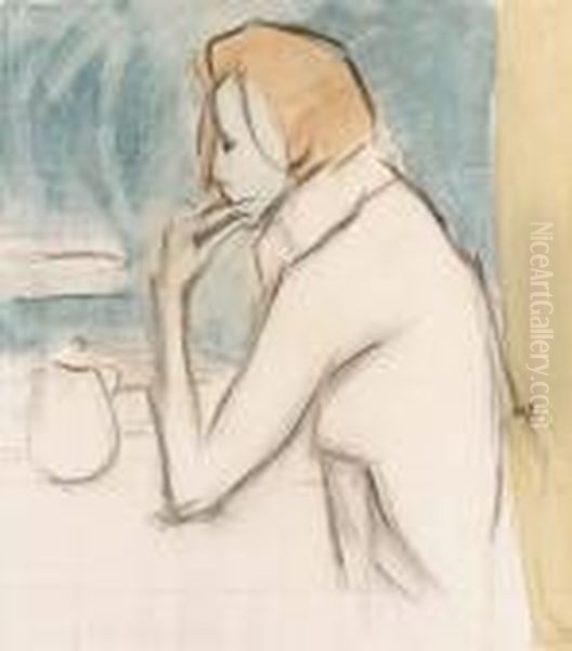 I Cafefonstret Oil Painting by Helene Schjerfbeck