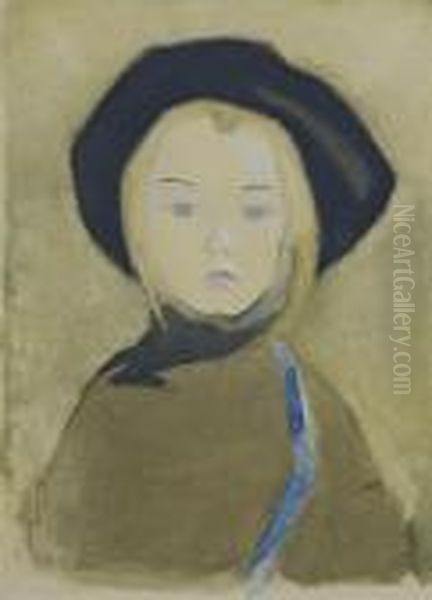 Sininauhainen Tytto Flicka Med Blatt Band Girl With Blue Ribbon(1943) Oil Painting by Helene Schjerfbeck