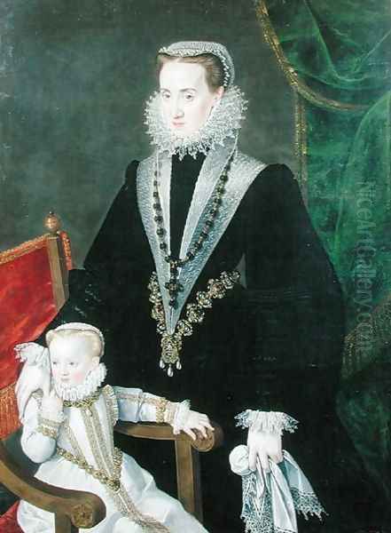 Portrait of Donna Maria Maximiliana Manrique de Lara c.1535-1608 and child Oil Painting by Georges van der (Jorge de la Rua) Straeten