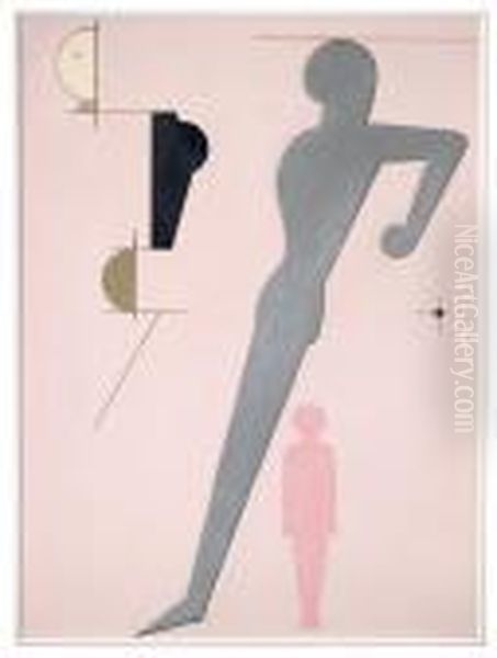 Komposition Auf Rosa (rekonstruktion) / Composition On Pink Gound (reconstruction) Oil Painting by Oskar Schlemmer