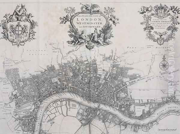 A New Plan of the City of London, Westminster and Southwark, in A Survey of the Cities of London and Westminster, printed by A. Churchill, J. Knapton, R. Knaplock, et al, 1720 Oil Painting by John Stow