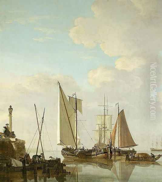 Two Boeiers and a Cat under Sail Oil Painting by Jacob van Strij