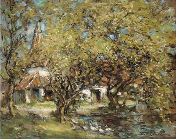 The duck pond Oil Painting by George Smith