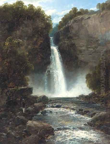 A figure by a waterfall Oil Painting by John Brandon Smith