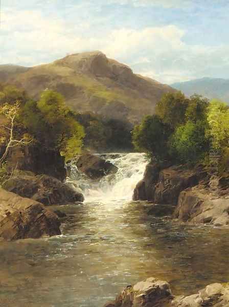 A waterfall in a rocky gorge Oil Painting by John Brandon Smith