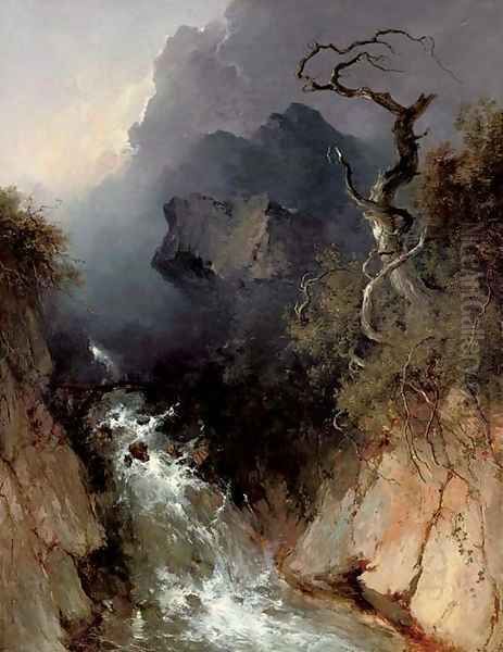 The rocky waterfall Oil Painting by John Brandon Smith