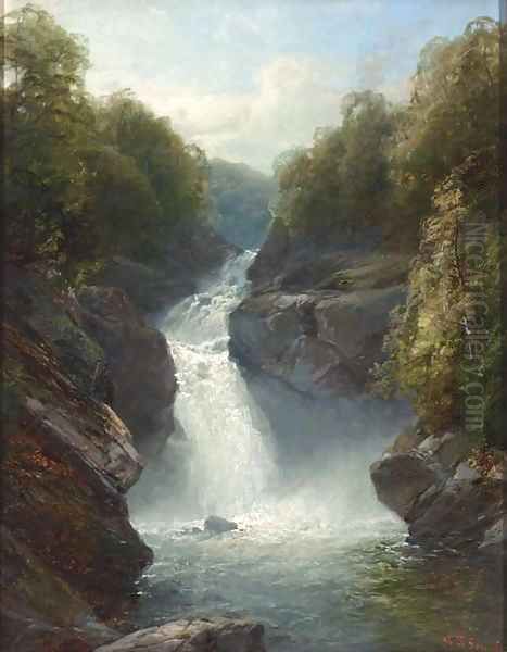 A Welsh waterfall Oil Painting by John Brandon Smith