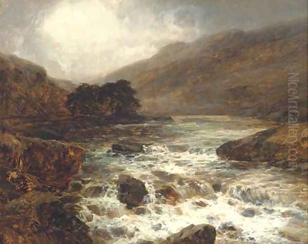 River from the hills, in full spate Oil Painting by John Brandon Smith