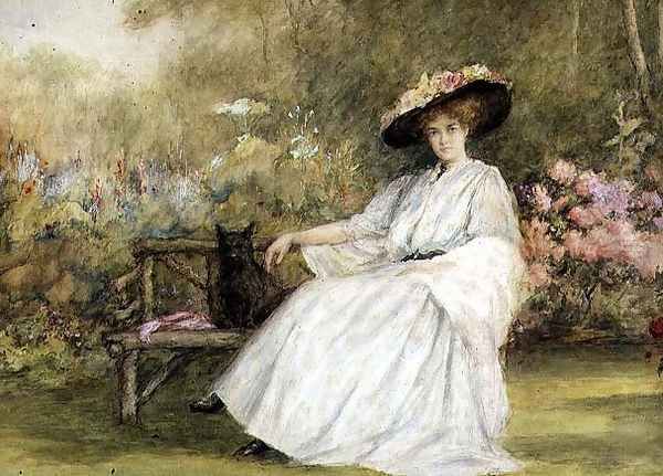 Lady and her Dog at Corsham Court, c.1914 Oil Painting by Charles A. Sellar