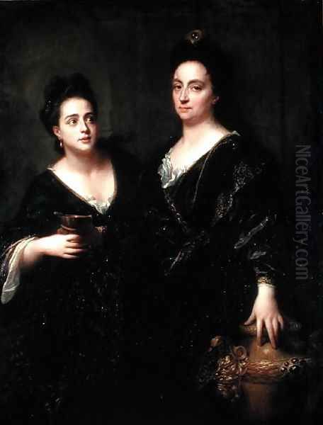 Portrait of Two Actresses, 1699 Oil Painting by Jean-Baptiste Santerre