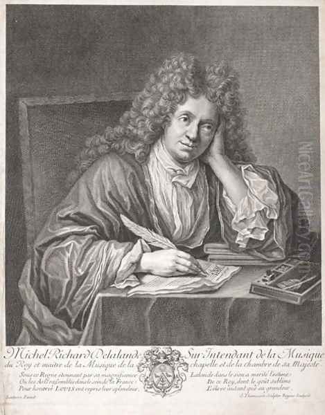 Michel Richard Delalande 1657-1726 engraved by Simon Thomassin 1655-1733 Oil Painting by Jean-Baptiste Santerre