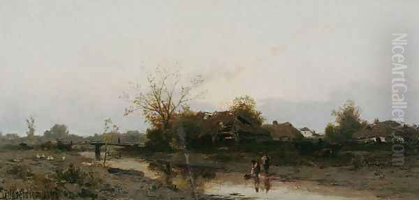 Autumn Landscape with Cottages Oil Painting by Zygmunt Sidorowicz