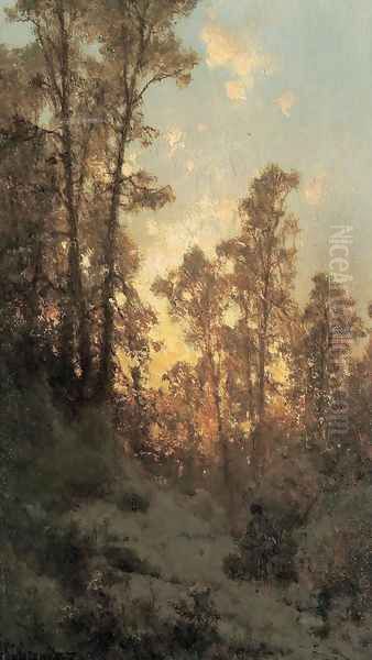 In a Forest at Sunset Oil Painting by Zygmunt Sidorowicz