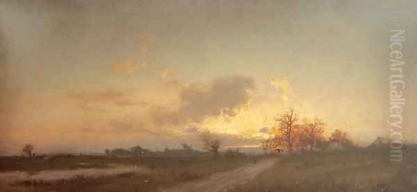 Landscape at Sunset Oil Painting by Zygmunt Sidorowicz