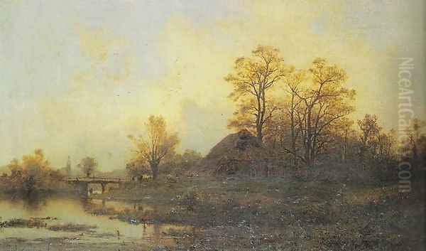 Landscape with a Bridge Oil Painting by Zygmunt Sidorowicz