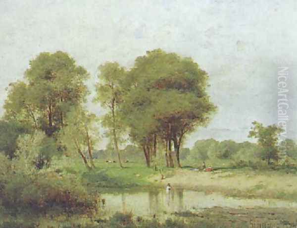 Landscape with Water in the Foreground Oil Painting by Zygmunt Sidorowicz