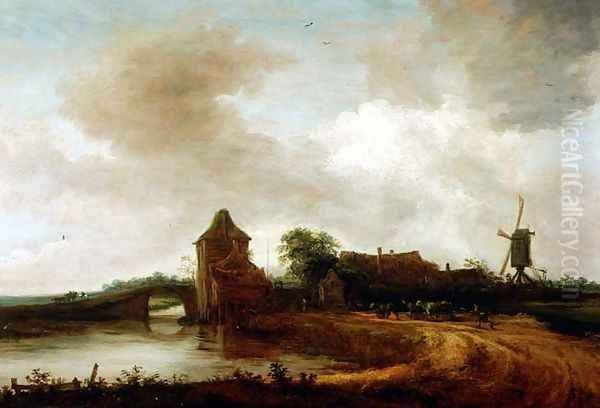 A River Landscape Oil Painting by Cornelis Symonsz van der Schalcke