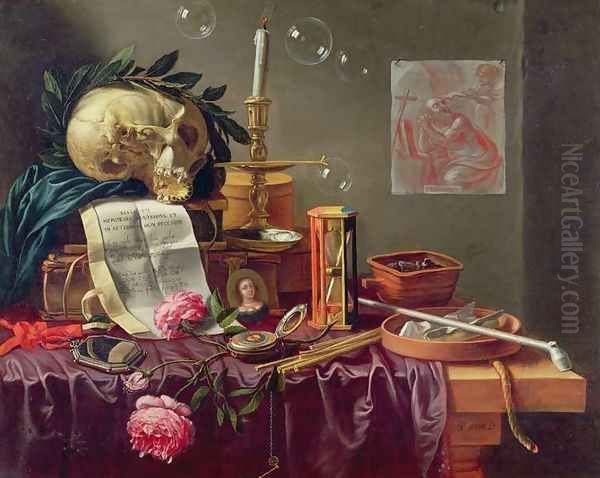 A Vanitas Still Life Oil Painting by Peeter Sion