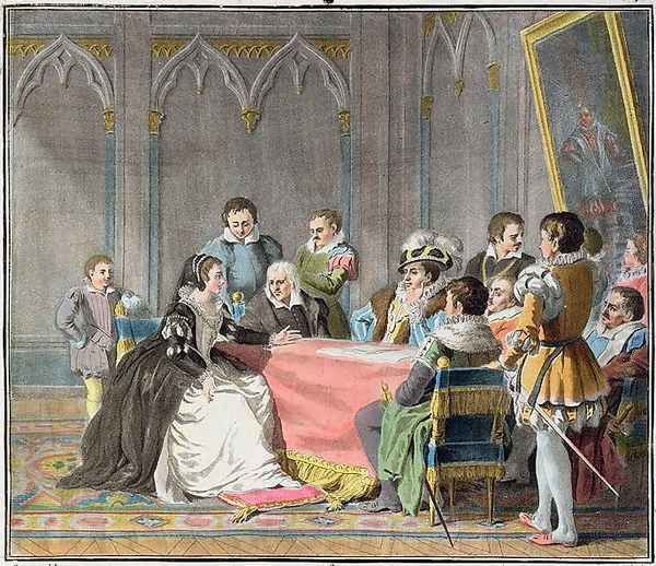 Marguerite de Valois 1492-1549 in front of the Spanish Inquisition, 1787 Oil Painting by Antoine Louis Francois Sergent-Marceau