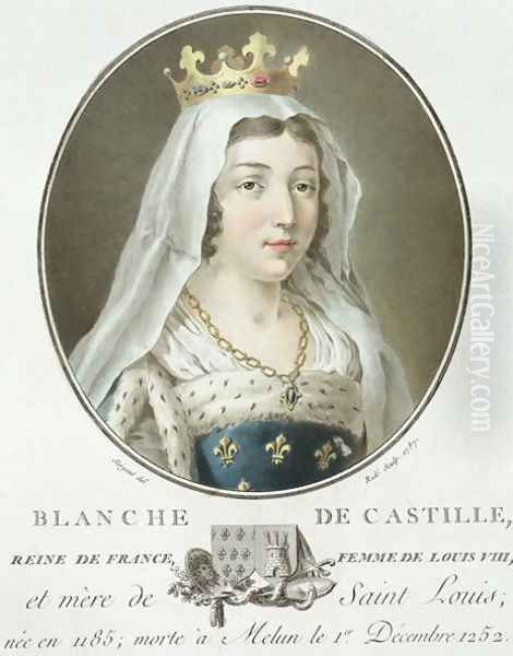 Portrait of Blanche de Castille 1185-1252 engraved by Ride, 1787 Oil Painting by Antoine Louis Francois Sergent-Marceau