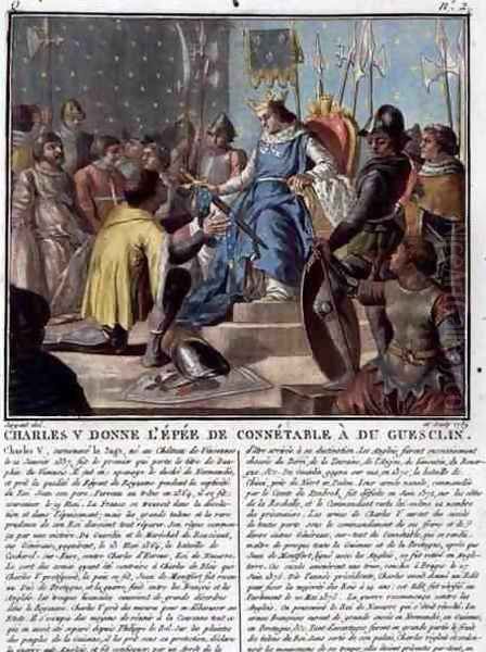 Charles V 1337-80 Presents the Epee of the High Constable to Du Guesclin c.1320-80, 1789 Oil Painting by Antoine Louis Francois Sergent-Marceau