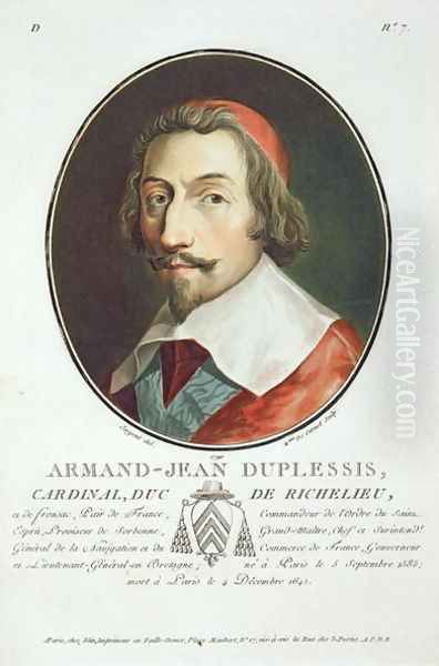 Armand Jean Duplessis, Cardinal, Duc de Richelieu 1585-1642 from Portraits des grands hommes, femmes illustres, et sujets memorables de France, engraved by Mme de Cernel, published 1787-92 Oil Painting by Antoine Louis Francois Sergent-Marceau