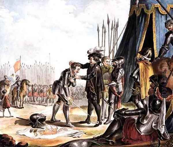 Henri II 1519-59 Receives Jean de Tavanes as a Knight into his Order, engraved by Roger, 1788 Oil Painting by Antoine Louis Francois Sergent-Marceau