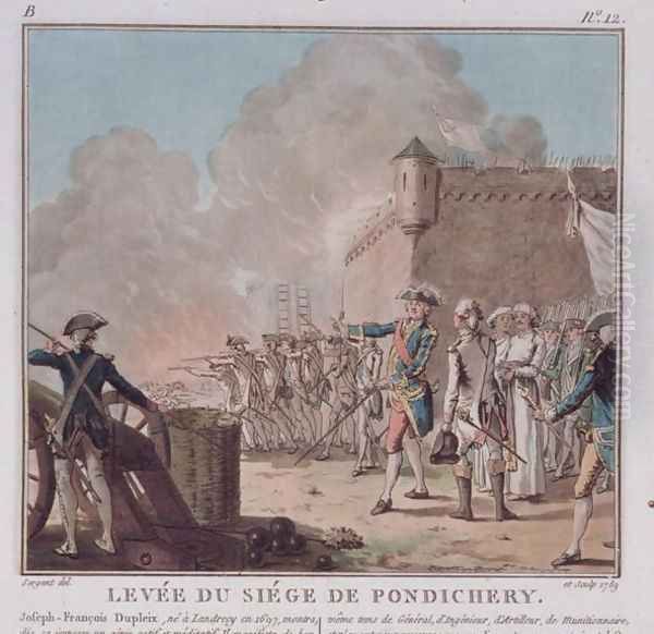 Lifting of the Siege of Pondicherry, 1748, engraved 1789 Oil Painting by Antoine Louis Francois Sergent-Marceau