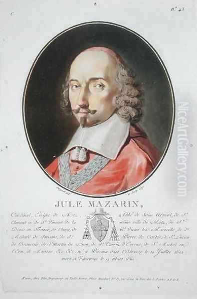 Cardinal Jules Mazarin 1602-61 from Portraits des grands hommes, femmes illustres, et sujets memorables de France, published 1787-92 Oil Painting by Antoine Louis Francois Sergent-Marceau