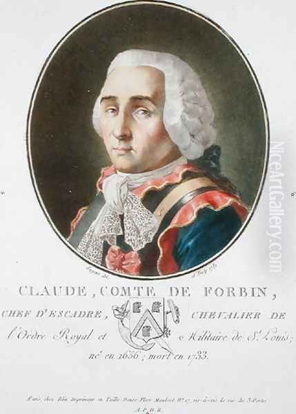 Claude 1656-1733 Comte de Forbin, 1789, from Portraits des grands hommes, femmes illustres, et sujets memorables de France, engraved 1787-92 Oil Painting by Antoine Louis Francois Sergent-Marceau