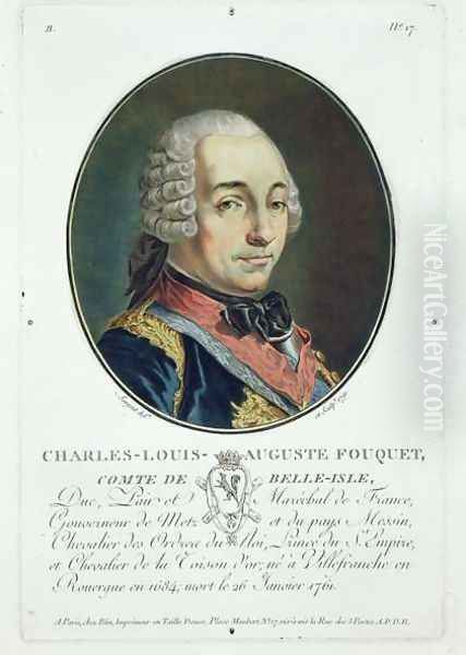 Charles-Louis-Auguste Fouquet 1684-1761 from Portraits des grands hommes, femmes illustres, et sujets memorables de France, published 1787-92 Oil Painting by Antoine Louis Francois Sergent-Marceau