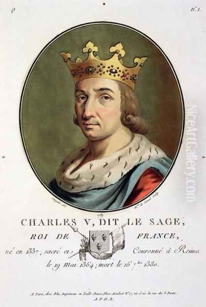 Portrait of Charles V, Called The Wise King of France 1337-80 engraved by Madame de Cernel, 1789 Oil Painting by Antoine Louis Francois Sergent-Marceau